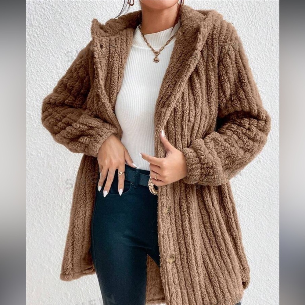 Shein brown over sized teddy jacket coat